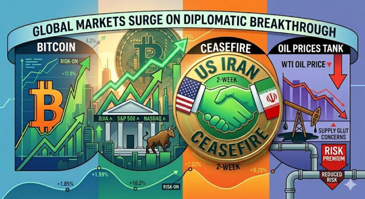 Crypto and Stocks Surge While Oil Crashes on US Iran Ceasefire