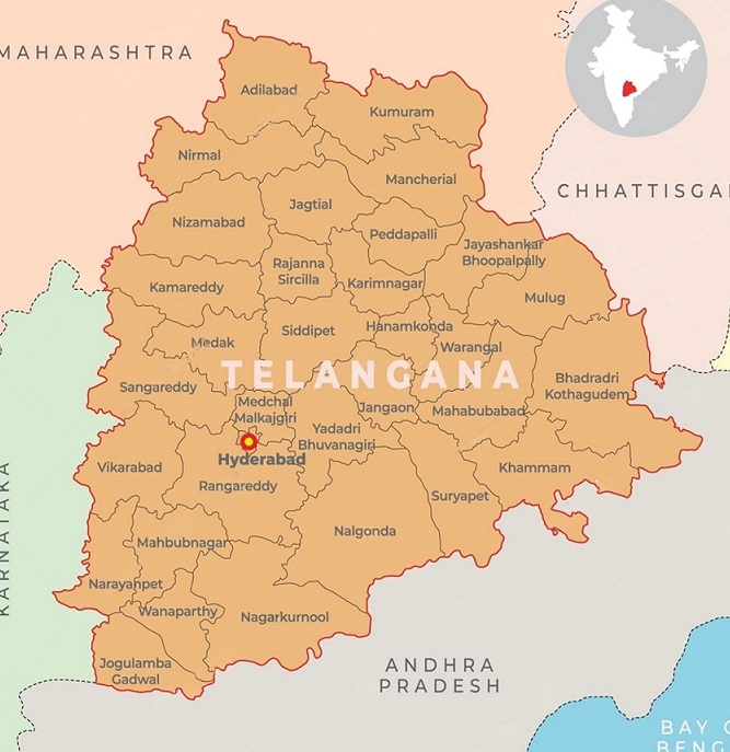 Map of Different Cities in Telangana State